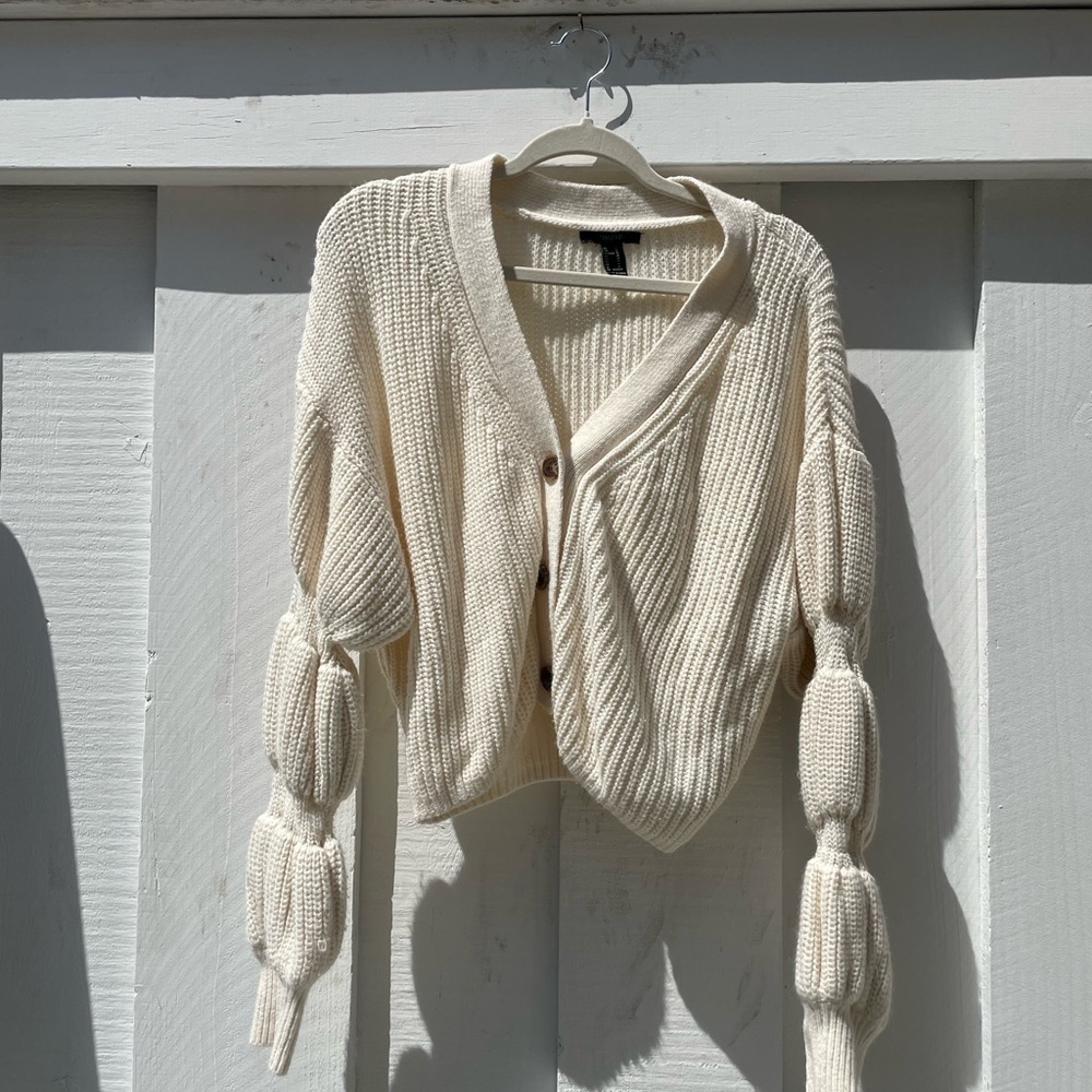 Cream Chunky Knit Cardigan Sweater